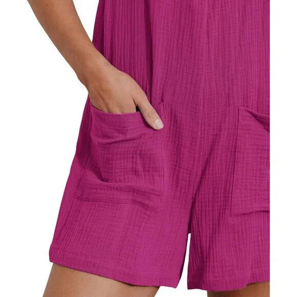 NWT Cupshe Womens Patch Pocket Pinafore Romper Pink S - Picture 2 of 7